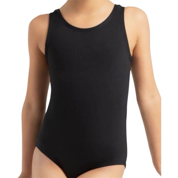 Capezio Tank Leotard Girls Black L 10-12 Ballet Legline Cotton Spandex Dance New - Picture 1 of 11